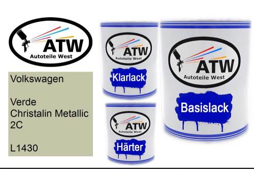 Volkswagen, Verde Christalin Metallic 2C, L1430: 1L Lackdose + 1L Klarlack + 500ml Härter - Set, von ATW Autoteile West.